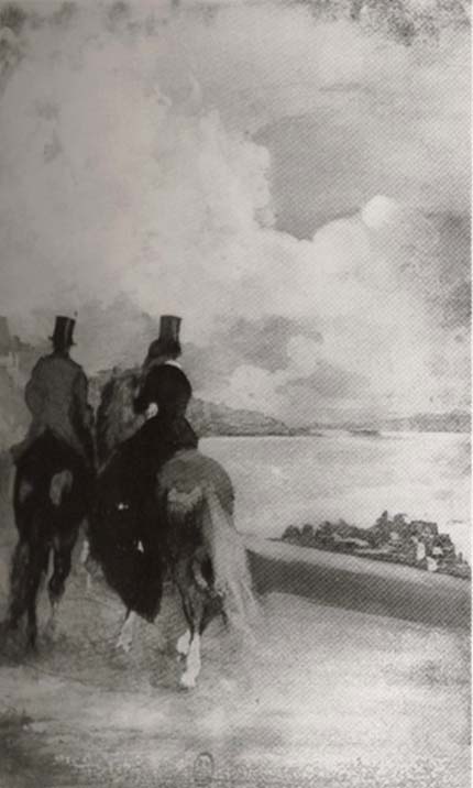 Two figures on the horseback